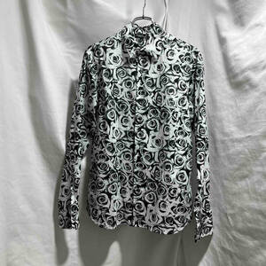 Agnes b shirt 薔薇柄 長袖シャツ コットン ブラック ホワイト SIZE 38 アニエスべー 店舗受取可