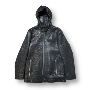 EMPORIO ARMANI Lam Leather Fooded Jacket ラム レザー フーデッド ジャケット SIZE 46 ブラック エンポリオ アルマーニ 店舗受取可