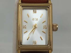 ete スクエア 茶革ベルト 時計 エテ シルバー文字盤 クォーツ レディース 腕時計