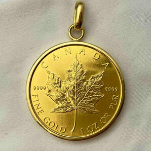 純金 メープル リーフ 金貨 コイン 1oz ペンダント トップ K24 K18 総重量 34.2g 50 DOLLARS 1991 メイプルの画像1