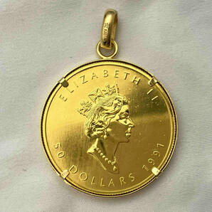 純金 メープル リーフ 金貨 コイン 1oz ペンダント トップ K24 K18 総重量 34.2g 50 DOLLARS 1991 メイプルの画像2