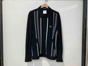 FRED PERRY フレッドペリー Striped Shirt Cardigan ストライプドシャツカーディガン M ブラック 黒 レーヨン F1813 ロゴ刺繍 メンズ