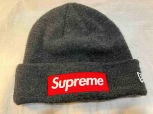 Supreme×NEW ERA LOGO ニット帽 21aw beanie ビーニー ニットキャップ チャコールグレー シュプリーム ニューエラ