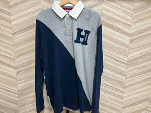 TOMMY HILFIGER トミーヒルフィガー 長袖ポロシャツ グレー ネイビー Lサイズ 77806