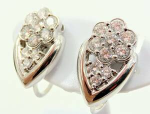 Pt900 gross weight approximately 6.5g diamond 0.35ct×2 earrings lady's flower motif platinum 