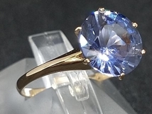 K18 18金 YG ブルー 青石 デザイン リング 指輪 イエローゴールド 2.2g #11 店舗受取可_画像2