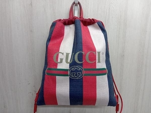 GUCCI シェリーライン リュック 473872.527066 巾着 キャンバス グッチ ストライプ 店舗受取可