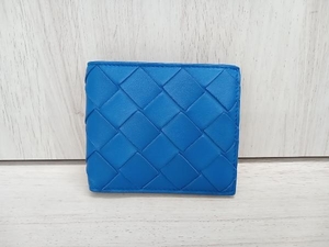 美品 BOTTEGA VENETA P00908975L マキシイントレチャート ボッテガヴェネタ ブルー 二つ折り 財布