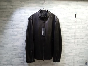 美品 未使用品 JOSEPH ABBOUD ジョゼフアブード COLOMER SMOOTH LEATHER JACKET レザージャケット ブラック系 サイズ52 新品タグ付き