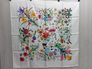 GUCCI スカーフ 花 × 虫柄 オフホワイト 約88×86cm