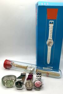 ジャンク 【まとめて5点】swatch スウォッチ 腕時計 クォーツ 革ベルト ステンレスベルト ベロア調ベルト