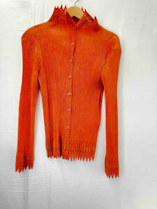 Issey Miyake Issey Miyake плиссированная рубашка с длинным рукавом с длинным рукавом блуз с длинным рукавом рубашка размер M Orange Ladies