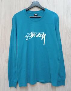 STUSSY/ Stussy / футболка с длинным рукавом / Logo принт футболка / бирюзовый оттенок голубого /L размер 