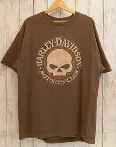 HARLEY DAVIDSON ハーレーダビッドソン BOSTON 半袖Tシャツ メキシコ製 XLサイズ カーキ系 メンズ アメカジ バイカー スカル