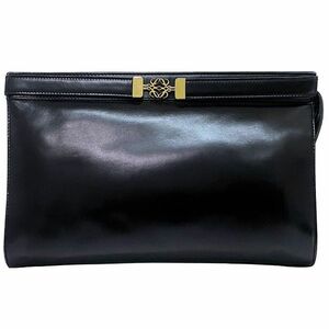  Loewe clutch bag black hole gram beautiful goods leather used LOEWE fastener one Point Logo handbag 