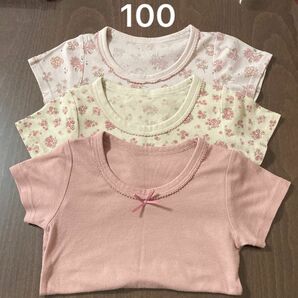 【100サイズ】半袖肌着　３枚セット　花柄　インナー　ピンク系　女の子　キッズ　子供服