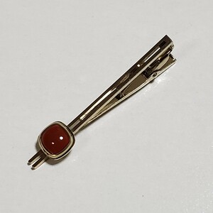  free shipping Showa era ~ Heisei era retro necktie pin tiepin natural stone red series Gold made of metal tiepin simple ④ red color stone 