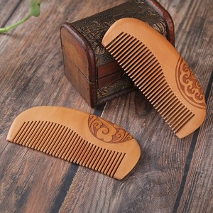  comb brush 2 pieces set both sides sculpture peach. tree . wooden comb 