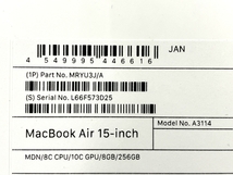 Apple MRYU3J/A MacBook Air M3 8コアCPU 10コアGPU 8GB SSD 256GB 15インチ ノートPC 未使用 Y8689984_画像2