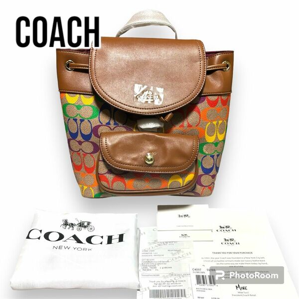 【新品タグ有】COACH ミニリュック レインボー C4097 コーチ レザー バックパック