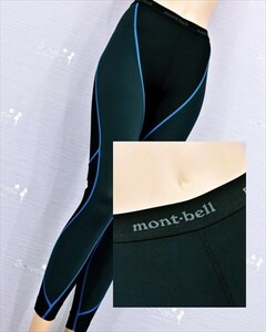 PE2-T23☆//mont・bell/モンベル♪軽量素材*ブルーステッチ*スポーツロングタイツ※一番安価な送料はゆうパケットなら210円