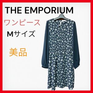 セール【美品】　THE EMPORIUM レディース　長袖　膝丈ワンピース　M ネイビー