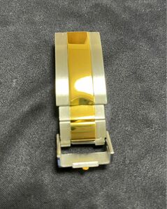 腕時計パーツ　Rロゴバックル 中央ポリッシュゴールドメッキ鏡面仕上げ、グライドロック仕様、取付幅 9mm/16mmバンド交換用