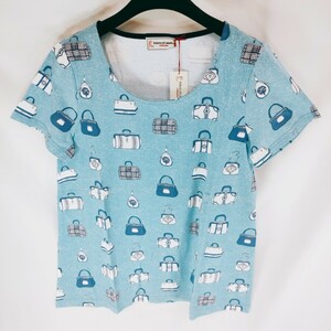 【未使用 タグ付き】Roberta di Camerino FORTUNA ロベルタ ディ カメリーノ 半袖Tシャツ サイズLL 半袖 バッグ柄 水色 青 半袖 服 A-17