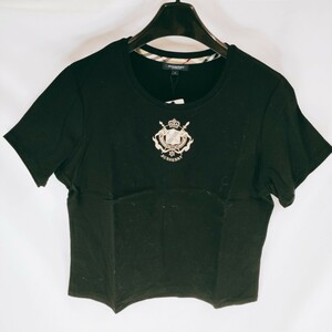 【タグ付き 未使用】BURBERRY LONDON バーバリー ロンドン 半袖Tシャツ サイズ5 ロゴ刺繍 ブラック 黒 トップス カットソー 衣類 A-1