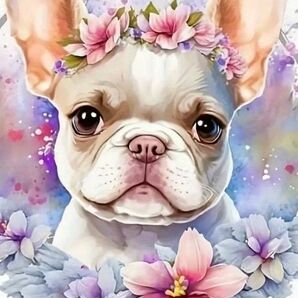 新品ダイヤモンドアート20×20 可愛い子犬　 フレンチブルドック 花とフレンチ　ワンちゃん　小型犬　作成キット