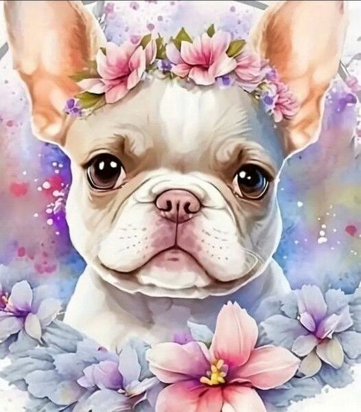 新品ダイヤモンドアート20×20 可愛い子犬　 フレンチブルドック 花とフレンチ　作成キット