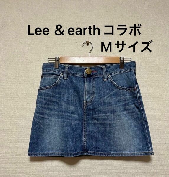 Lee ＆earthmusic&ecologyコラボ デニムスカートミニスカート 台形スカート インディゴブルーMサイズレディース