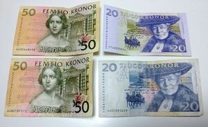 スウェーデン クローネ 紙幣 4枚です