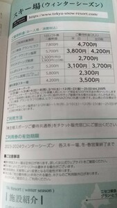 即決 ネコポス込み 東急不動産 株主優待 スキーリフト割引券2枚セット グランヒラフ ハンターマウンテン塩原 たんばらスキーパーク 