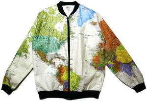 かなり良好！◆米国製 LESLIE JORDAN 世界地図柄 TYVEKジャケット・ペーパージャケット◆Lサイズ相当（表記M：身長175-177センチ位）