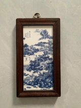 磁板絵 色絵磁器 山水画 花鳥絵 4枚セット 額付 唐物 中国古美術_画像5