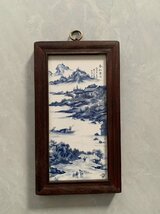 磁板絵 色絵磁器 山水画 花鳥絵 4枚セット 額付 唐物 中国古美術_画像3