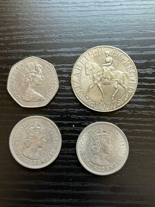 エリザベス女王在位25周年記念コイン　1979年イギリス50ペンス　1973年、1974年香港1ドル 硬貨