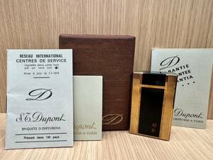 【DOM1819HK】1円～ S.T Dupont デュポン ライター T4JF77 ライン2 ブラック×ゴールド made in france 着火未確認