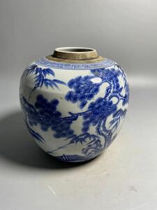 唐瓷 景徳鎮製 茶入 花入 青花唐草 陶磁器 骨董 染付 古陶瓷 煎茶道具 中国古玩 唐物