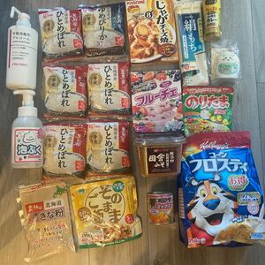 食品詰め合わせ☆お米　資生堂手指消毒用アルコール　泡ハンドソープ　味噌　コーンフロスティ　フルーチェ　のりたま　フルーツ缶等