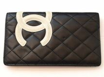 S024★1円★ 中古品 CHANEL/シャネル 2つ折り長財布 マトラッセ ブリリアント エナメル パテントレザー + カンボンライン カーフスキン 黒_画像7