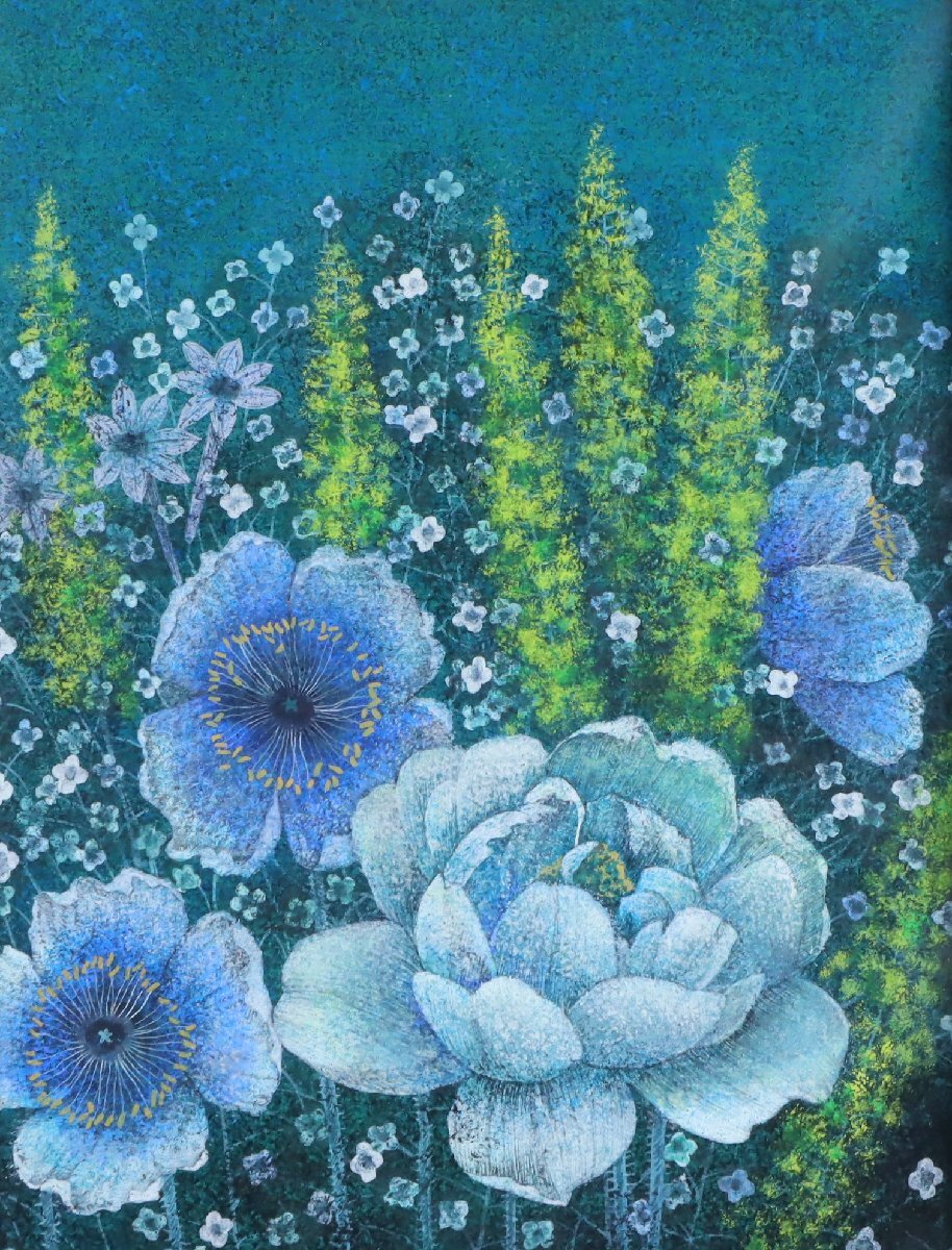 Pintura japonesa Flores azules de artista desconocido, enmarcado, naturaleza muerta, pintura de paisaje, Cuadro, pintura japonesa, Flores y pájaros, Fauna silvestre