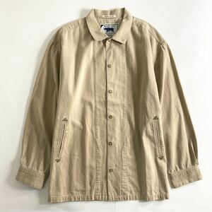 ♪Ac22 Papas パパス 日本製 スナップボタン シャツジャケット シャンブレー ワンポイントロゴ 刺繍 Lサイズ メンズ 男性用 ベージュ
