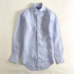 Hc22-2 日本製 Maker's Shirt 鎌倉シャツ 清涼感◎ リネン 麻100% 長袖シャツ ドレスシャツ サックスブルー 14.5/37 M相当 メンズ 紳士服