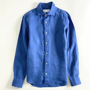 Hc22-12 日本製 Maker's Shirt 鎌倉シャツ Linen リネン 麻100% 長袖シャツ ドレスシャツ ドレスカジュアル 14.5/37 M相当 ブルー メンズ