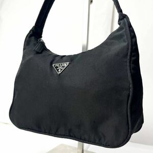 極美品 PRADA プラダ アクセサリーポーチ ハンドバッグ テスートナイロン 三角ロゴプレート ブラック 黒 ワンハンドル ネロ NERO ポコノ