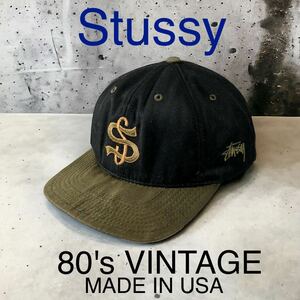 希少 80's USA製 VINTAGE STUSSY レア SS 6パネル キャップ ステューシー ビンテージ オールド スケート 80年代 旧タグ 帽子 キャップ CAP