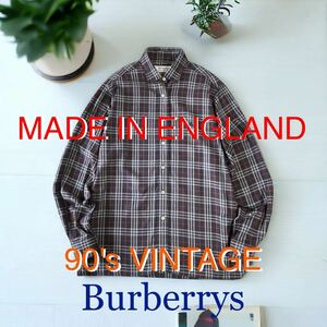 英国製 90's VINTAGE Burberrys ノヴァチェック レディース シャツ ドウシシャ 女性 輸入品 長袖 ブラウス オールド バーバリー ENGLAND製