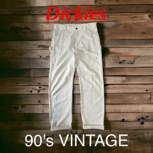 90's VINTAGE Dickies ホワイト ペインターパンツ アメリカ購入 ビンテージ 輸入 古着 ディッキーズ 90年代 ダメージ リアル ワークパンツ